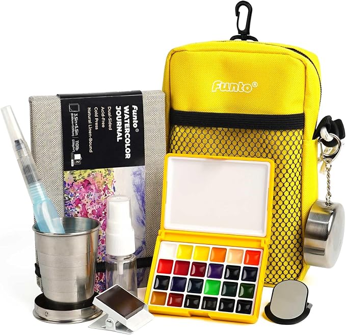 Funto Watercolor Paint Set, 24-Color Yellow Kit for Urban Sketching