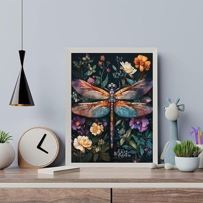 Dragonfly Paint by Numbers Kit for Adults Beginner 16x20inch(Without Frame) | Flowers Adult Paint by Number Kits on Canvas, DIY Acrylic Oil Painting by Numbers for Adults for Gift Home Wall Decor