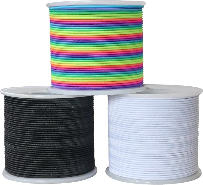 1.0mm Elastic Bracelet String Cord, Crystal Stretch Bead Cord for Bracelets Jewelry Making, Clear Stretchy Elastic String for Beading, Transparent Thread (1.0MM(Rainbow/Black/White)/495ft)