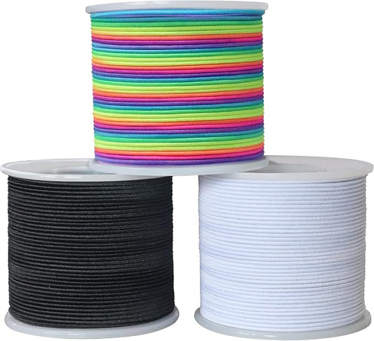 1.0mm Elastic Bracelet String Cord, Crystal Stretch Bead Cord for Bracelets Jewelry Making, Clear Stretchy Elastic String for Beading, Transparent Thread (1.0MM(Rainbow/Black/White)/495ft)