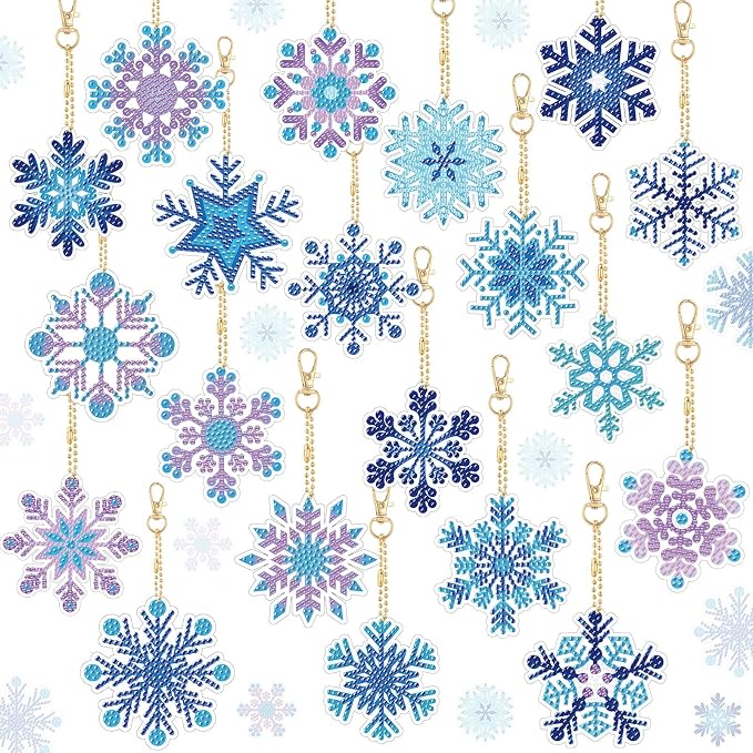 Tondiamo 20 Pcs Snowflake Diamond Painting Keychain Kits