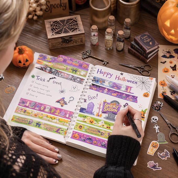 Bomichi 18 Rolls Halloween Thin Decorative Scrapbook Washi Tape Set