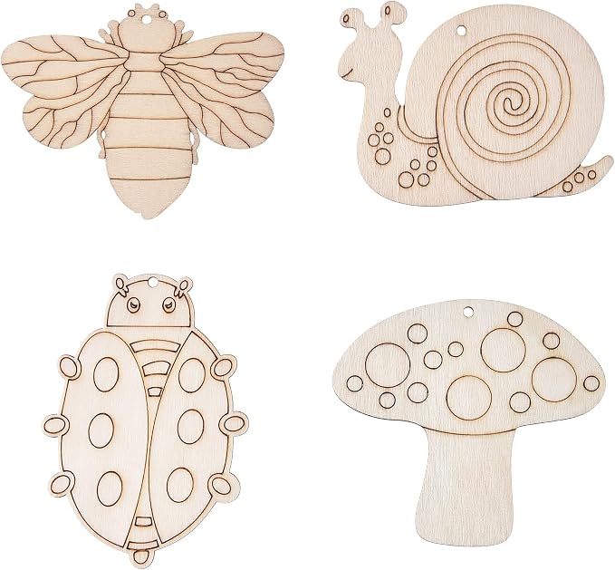 48PCS Unfinished Wood Insect Butterfly Cutouts with Sling Hole