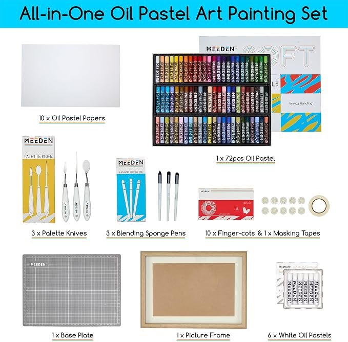 MEEDEN Soft Oil Pastels Set: 102Pcs Oil Pastel Kit with All-in-One Art Tool | Oil Pastel Crayons with 72 Colors & 6 White Pastel, Oil Paper, Palette Knife, Masking Tape, Art Supplies for Artists Adults