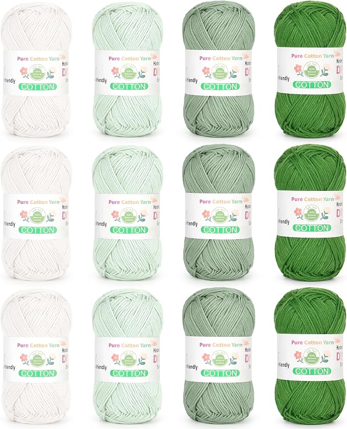 Katech 1OO% Cotton Yarn for Crocheting & Knitting–Baby Cotton Yarn (G) | 12-Color of 137 Yards/1.76 oz Sport Weight CYC #2-Soft & Breathable-Ideal for Dishcloths, Baby Clothes, Potholders & Crafts