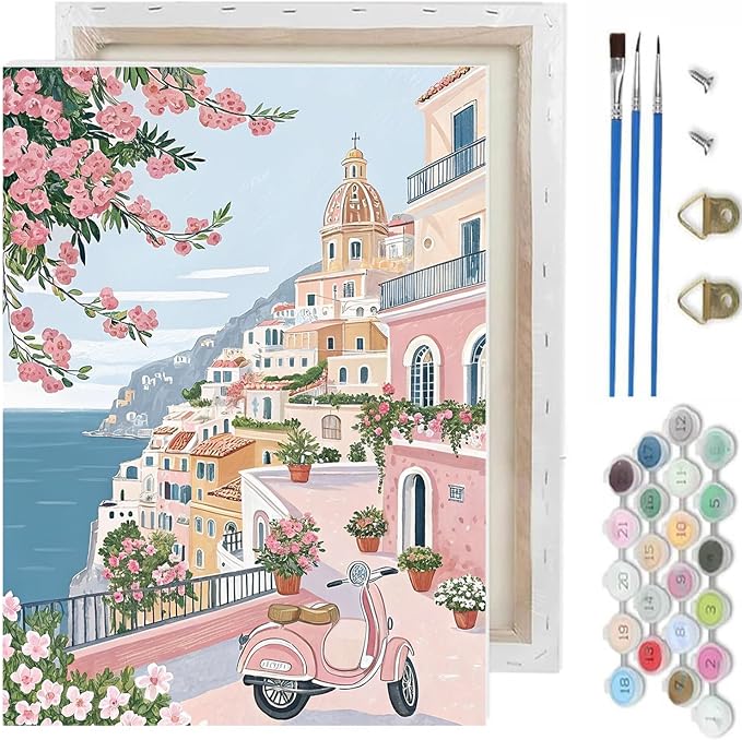 Seaside Landscape Paint by Numbers Kit for Adults, DIY Oil Painting 10x12In | With Frame,Pre-printed Canvas, Vibrant Acrylic Paints & Brushes, Beginner Friendly DIY Craft, Perfect Home Wall Art Gift