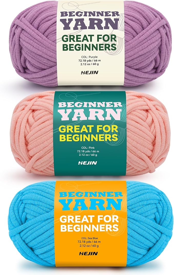 3x60g Purple+Pink+Blue Yarn for Crocheting and Knitting;3x66m (72yds) Cotton Yarn for Beginners with Easy-to-See Stitches;Worsted-Weight Medium #4;Cotton-Nylon Blend Yarn for Beginners Crochet Kit