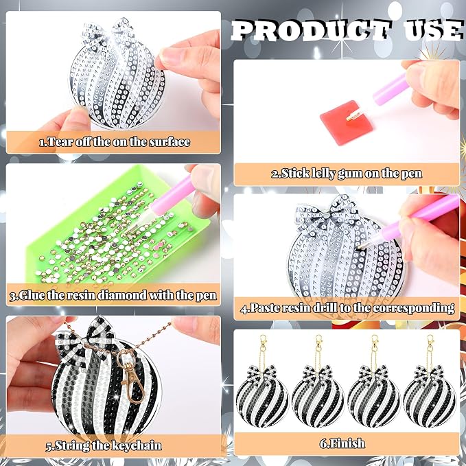 Tondiamo 20 Pcs Diamond Painting Kits Double Sided Keychain Black Style