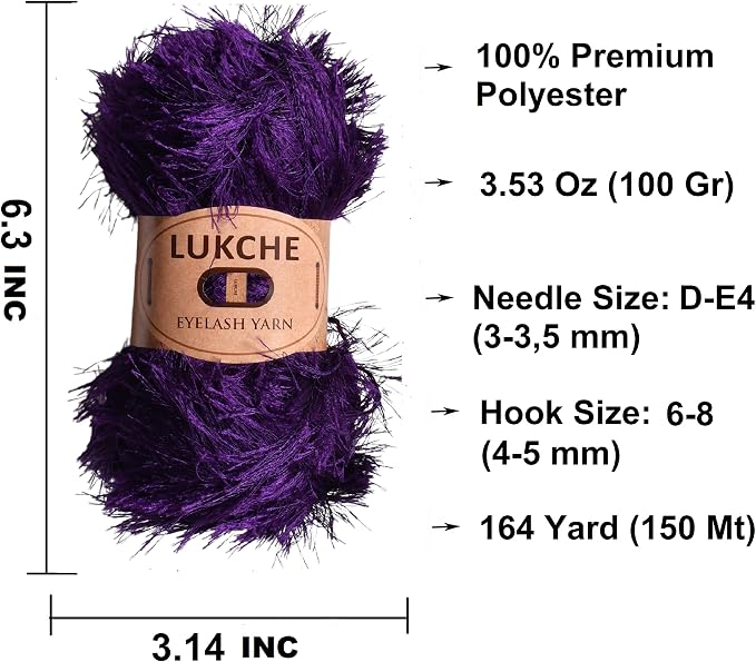 Eyelash Fun Fur Yarn Premium 100% Polyester 164 Yds (150 Mt), 3.53 Oz (100 Gr) Colorful Crochet Yarn Dıy Hand Knitting (Purple, 3 Skein)