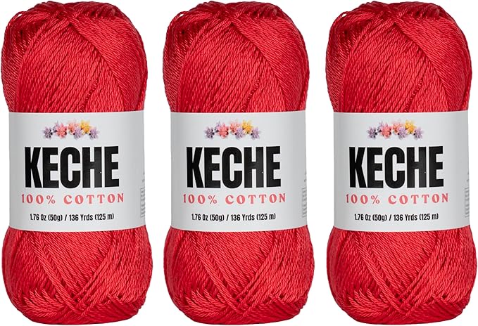 Cotton Yarn - 100% Cotton Yarn for Crocheting and Knitting, Mercerized Cotton Amigurumi Yarn Fine-Sport 2 1.76 oz (50g) / 136 Yrds (125 m) 3 Skeins - Red