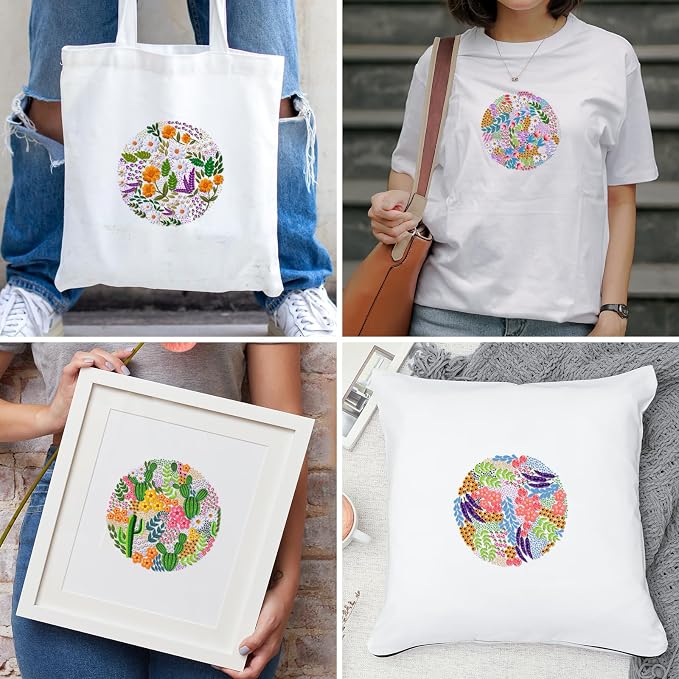 BEUNITONE 4 Set Covered Flower Embroidery Kit for Beginners 7.9"x7.9" | DIY Complete Needlepoint Kits for Adults, Cross Stitch Starter Kit with Hoops, Handmade Needlework for Gifts and Home Decor