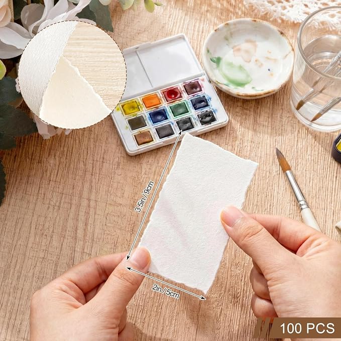 100 Sheets Deckled Edge Paper 2 x 3.5 Inch, 160 Gsm Handmade Paper