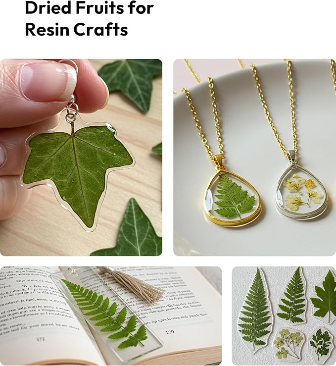 Resiners Dried Pressed Flowers for Resin Molds, Real Natural Dried Flowers Dry Leaves kit for Scrapbook Supplies Card Making Resin Jewelry Making Soap Candle DIY Crafts (Green Leaves100pcs)