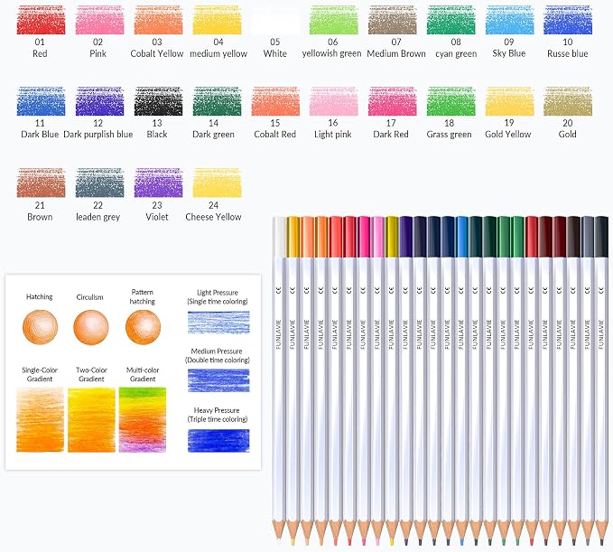 24 Colored Pencils for Adult Coloring Books, Oil-Based Soft Core | Drawing Pencils With Sharpener，Art Supplies for Artists, Adult Coloring, Sketching, Drawing, Painting, and Smooth Blending
