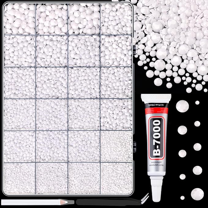 25000Pcs Resin Rhinestones for Crafting, White 2-6mm Mixed Sizes Non Hotfix Flatback Gems with 1Pcs Glue, Bedazzling Crystal for DIY Craft Clothing Mugs Tumblers Shoes Fabric Decor Nail Art