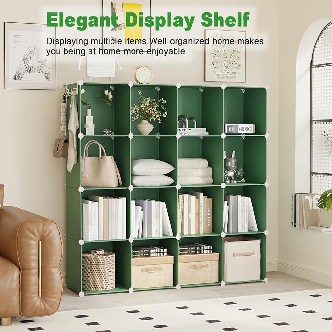 C&AHOME 16 Cube Storage Organizer Cube Shelf Units Storage Cubes, Green