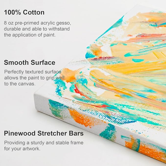 AUREUO Mini Stretched Canvas - 3x5 Inch/24 Pack - 2/5 Inch Profile Small Square Canvas - Gift Set Bulk Pack Canvases for Acrylic Painting & Craft