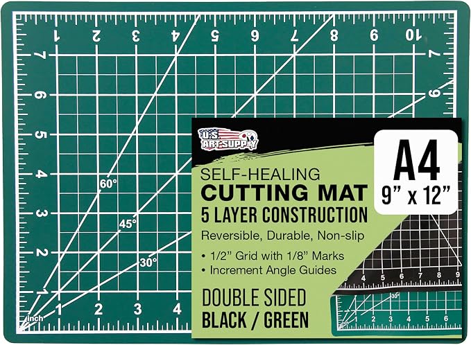 U.S. Art Supply 9"x12" Self-Healing Cutting Mat 5-Ply Green/Black | Double-Sided Green/Black Craft Mat, Non-Slip Cutting Mats for Crafts, Sewing, Quilting, Scrapbooking