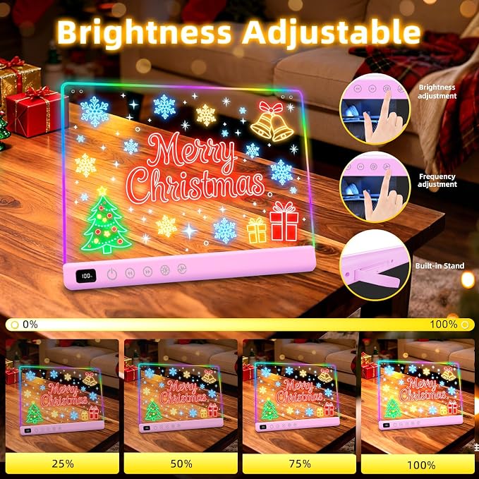 Led Drawing Board with 13 Light Effects, 16" Rechargeable Glow Doodle LED Note Board with Colors, Neon Light Up Drawing Tablet Gifts for Kids for Easter Birthday Christmas Gift Ideas-Purple