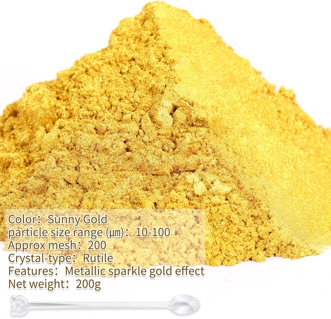 Mica Powder,7.05OZ（200g）,Sunny Gold Mica Powder Pigment for Epoxy Resin，Lip Gloss，Paint，Dye，Soap Making，Nail Polish,Candle Making,Bath Bombs(Sunny Gold)