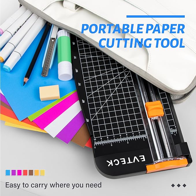 Evteck A4 Paper Cutter Slider Trimmer for Cardstock Photo Vinyl | 12 Inch, with Security Blade and Foldable Ruler, for Crafting Scrapbooking