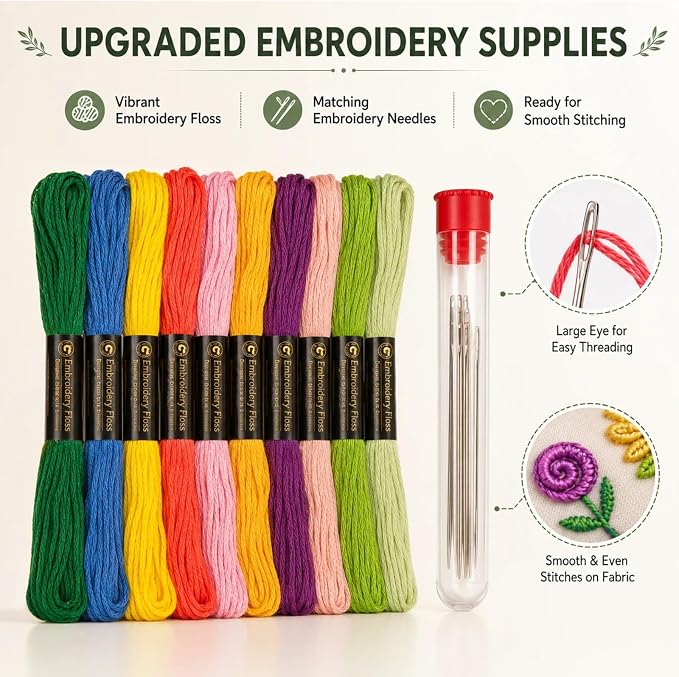 Embroidery Kit for Beginners, 138-Pattern Embroidery Stitch Book with Hoop & 89-Piece Tool Set, Portable Loose-Leaf Hand Embroidery Starter Kit for Adults & Teens, Home, Travel and Craft Classes