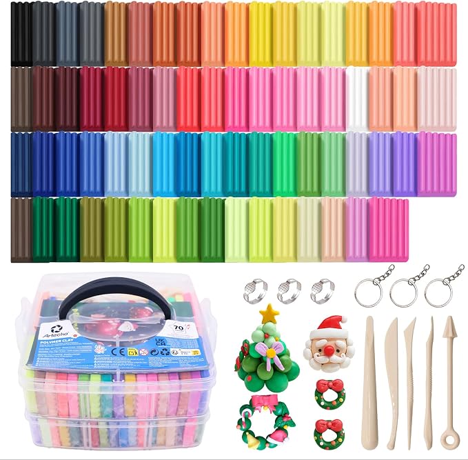 Artecho Polymer Clay Kit, 70 Colors Oven Bake Clay | Modeling Clay for Adults, DIY Sculpting Craft Set with Sculpting Tools, Jewelry Accessories, Arts and Crafts Gifts