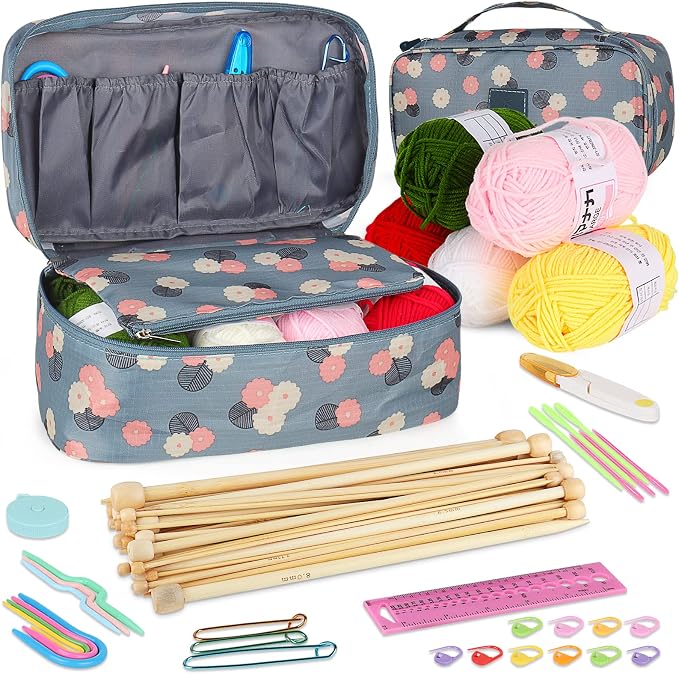 Coopay Knitting Kit for Beginners, Complete Knitting Kit for Adults Gifts | 71pcs Knittings Kit w/ 2mm-10mm Bamboo Knitting Needles Set, Yarn, Storage Case, Knitting Accessories, Knitters Gifts