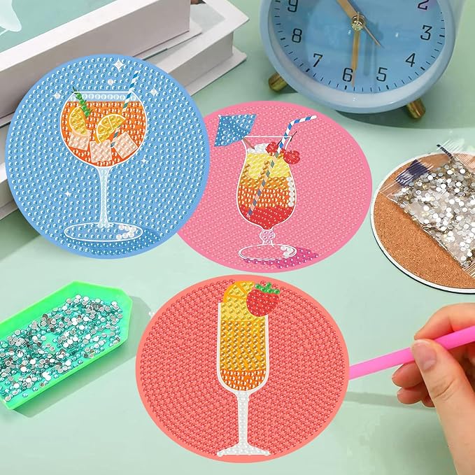 Diamond Art Coasters Kits, 8 Pcs Cocktail Diamond Painting Coasters Kit