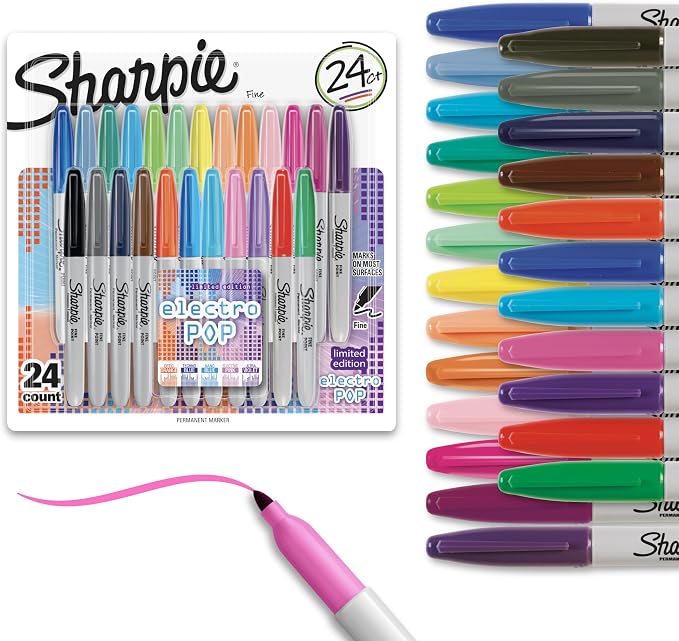 Sharpie Electro Pop Permanent Markers, Marker Set, Assorted Colors, 24 Count - Coloring, Drawing, Art, Markers, Writing, Fine Tip (Pack of 6)