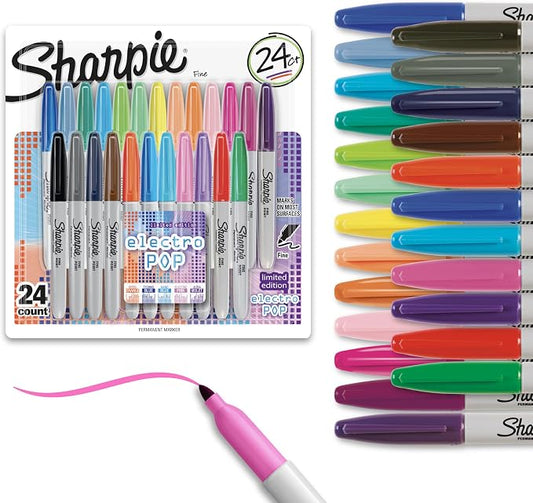 Sharpie Electro Pop Permanent Markers, Marker Set, Assorted Colors, 24 Count - Coloring, Drawing, Art, Markers, Writing, Fine Tip (Pack of 6)