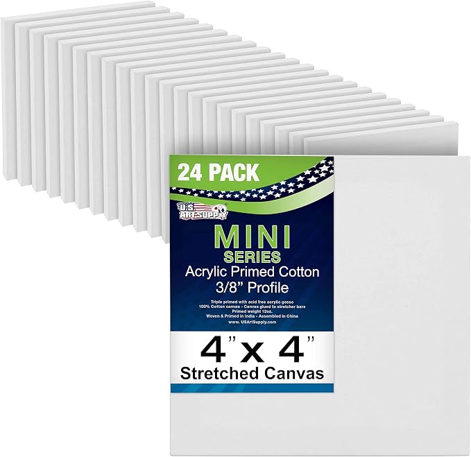 U.S. Art Supply 4"x4" Mini Square Canvases for Painting, Bulk Pack of 24