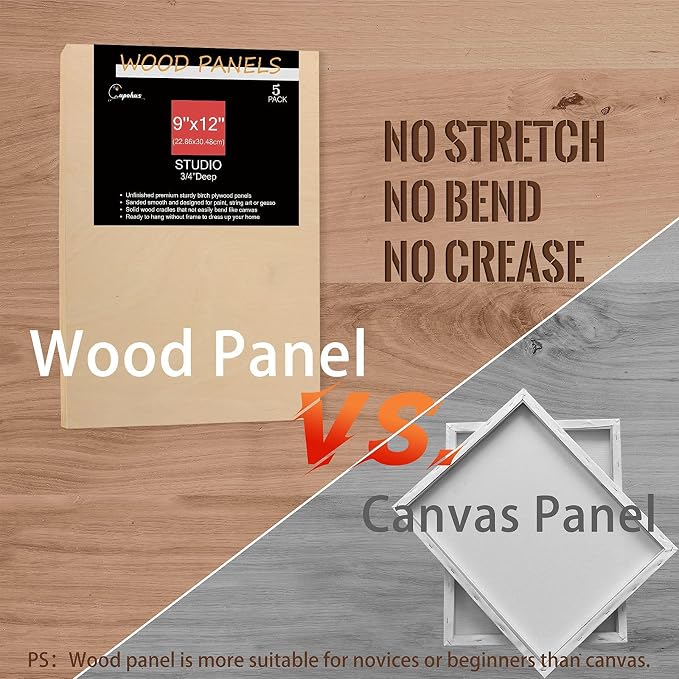 Cupohus 9'' x 12'' 5 Packs Unfinished Wood Canvas Panels for Painting