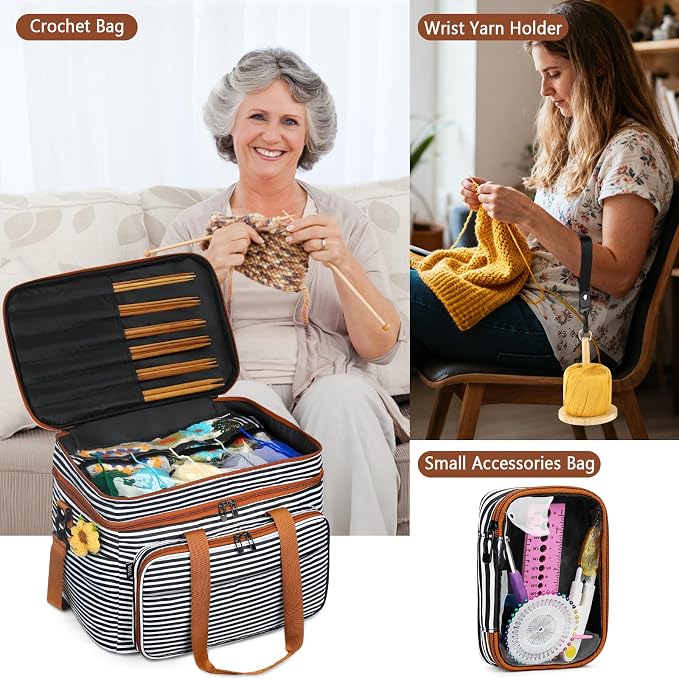 Crochet Organizer Bag with Yarn Holder, Large Yarn Storage for Accessories