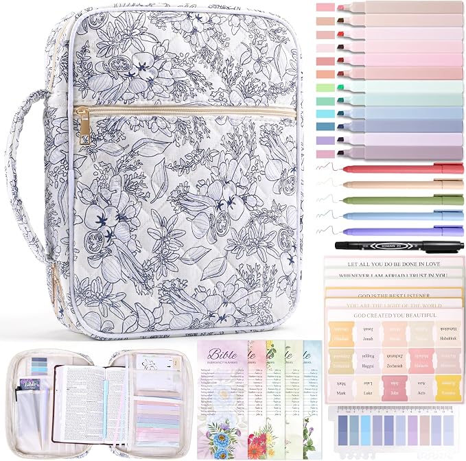 XKDOUS Bible Cover Case for Women Bible Bag Journaling Kit w/Study Supplies