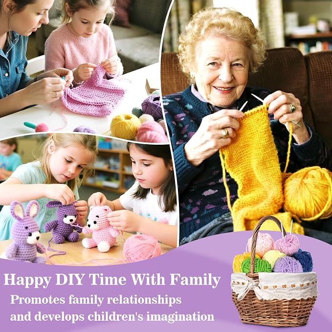 7x15g Cotton Yarn for Crocheting - Soft Crochet Yarn Bulk for Crafts Multicolor Skeins for DIY Handicraft, Scarves, Ideal Gift for Knitting Beginners, 7 Vibrant Colors