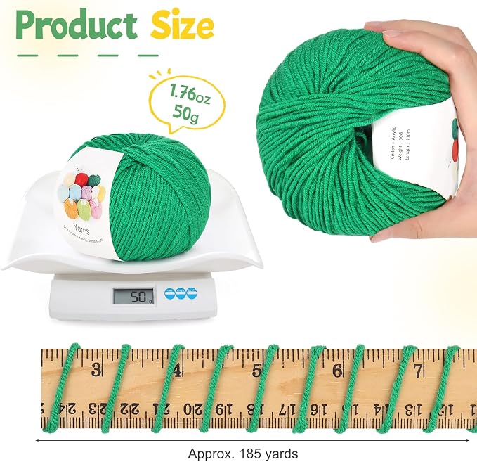 Katech Cotton Acrylic Blend Yarn for Crocheting-Crochet Yarn(Dark Green) | 55% Cotton 45% Acrylic#3 DK (Light)-Super Soft Milk Cotton Yarn-Great Crochet and Knitting Starter Kit for Colorful Craft