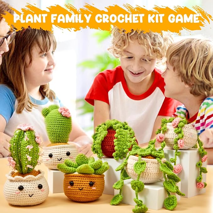 MAGIMUSE Crochet Kit for Beginners, Crochet Starter Kits, Amigurumi Craft Knitting Crocheting Kits with Step-by-Step Video Tutorials, 6 Pack Hanging Potted Plants Family(40%+ Yarn)