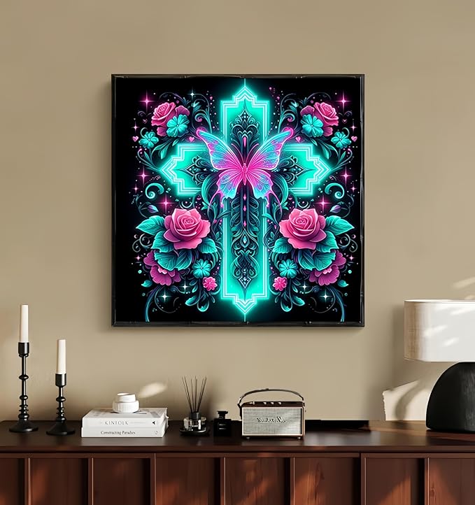 Diamond Art Kits for Adults,Glowing Cross Diamond Painting,13.7X13.7inch