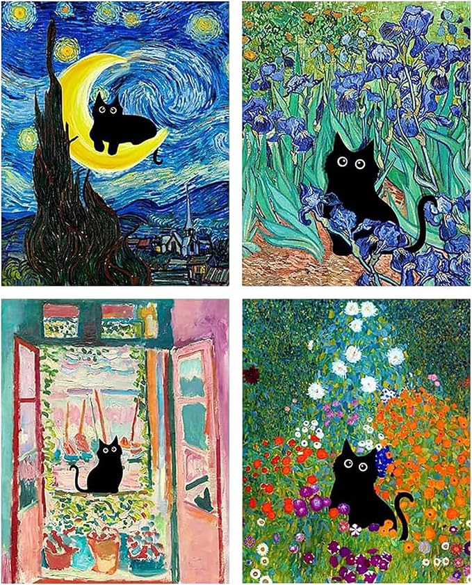 4 Pack Black Cat Diamond Art Kits for Adults Diamond Painting Kit Beginner