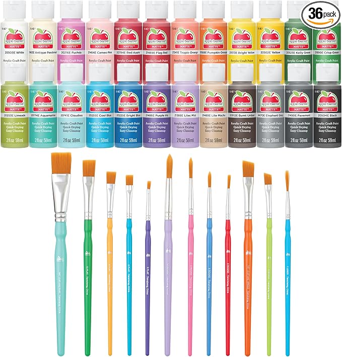 Apple Barrel 36 Piece Acrylic Craft Paint Kit for DIY Arts and Crafts, Matte Finish (2 fl oz each)
