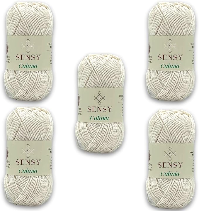 S Sensy Calinia-Mercerized Giza Cotton #2 Fine Yarn 5 Pack White 131 Yards