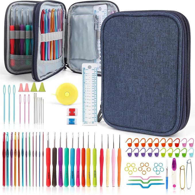 Katech 99-Piece Crochet Hooks Set, Crochet Hook Kit with Storage Case, Ergonomic Knitting Needles Weave Yarn Kits DIY Hand Knitting Craft Art Tools for Knitting Hat, Bag, Socks, Scarf and Sweaters | 99 Pcs Metal Crochet Needles and Complete Crochet Kit...