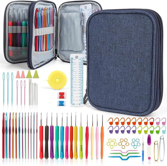 Katech 99-Piece Crochet Hooks Set, Crochet Hook Kit with Storage Case, Ergonomic Knitting Needles Weave Yarn Kits DIY Hand Knitting Craft Art Tools for Knitting Hat, Bag, Socks, Scarf and Sweaters | 99 Pcs Metal Crochet Needles and Complete Crochet Kit...