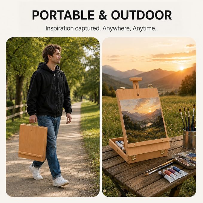 Table Easel Sketchbox Easel with Paint Brushes for Painting | Tabletop Easel Easy to Store Art Easel for Beginners Art Lovers