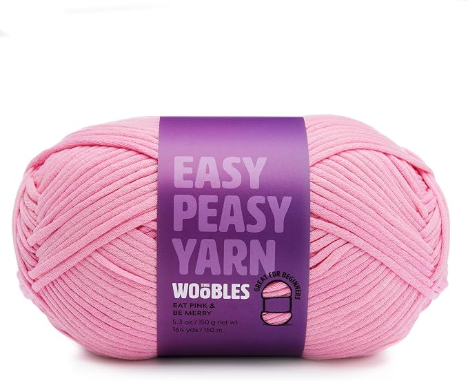 Woobles Easy Peasy Yarn for Beginners - Crochet & Knitting Yarn, Pink | As seen on Shark Tank, Cotton-nylon blend, Medium worsted weight 4, Easy-to-see stitches, Soft and non-splitting, Amigurumi
