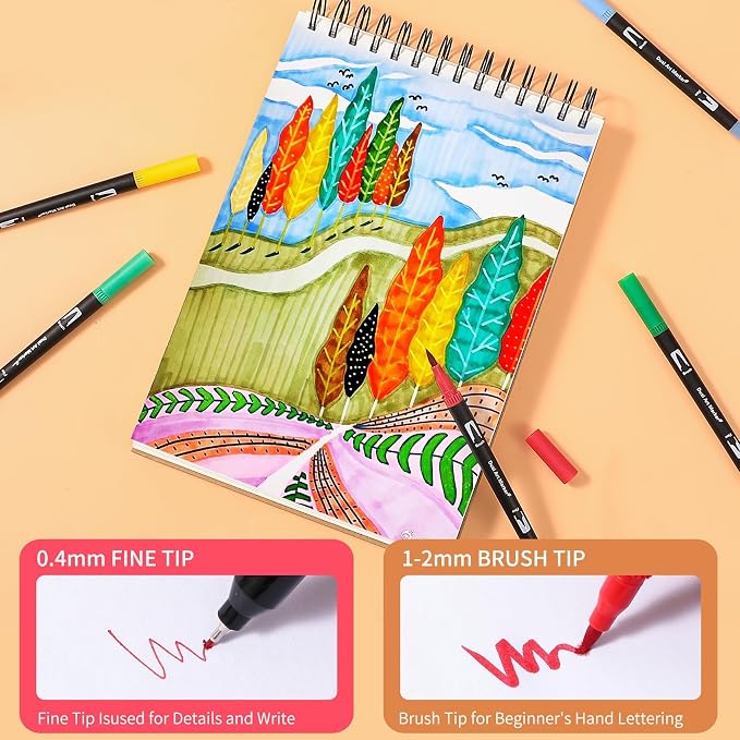 120 Colors Dual Tip Watercolor Markers Pens for School Supplies-Brush&Fine | Coloring Markers No Bleeding for Adult Coloring Books Calligraphy Card Making Sketching Journaling Note Taking Planner Travel