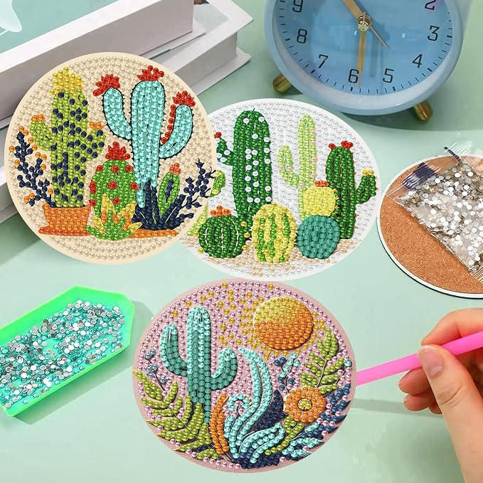 mrpwnle 8 Pcs Diamond Art Coasters Kits, Cactus Diamond Painting Coasters
