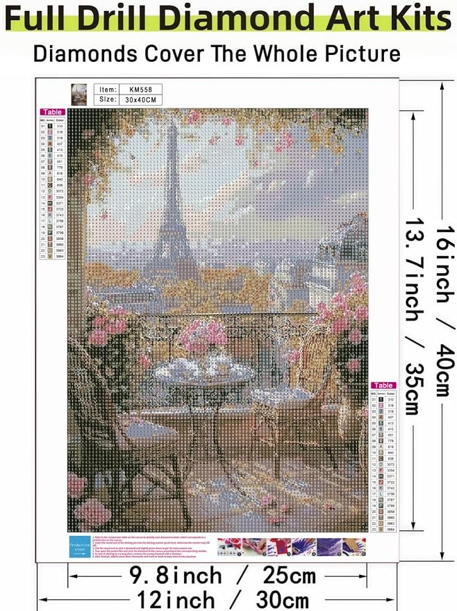 5DDIYART Paris Eiffel Tower Diamond Art Kits for Adults | 5D Diamond Painting for Adult Beginners, DIY Full Drill Round Gem Painting Art for Adults, Home Wall Decor 11.8x15.7 Inch