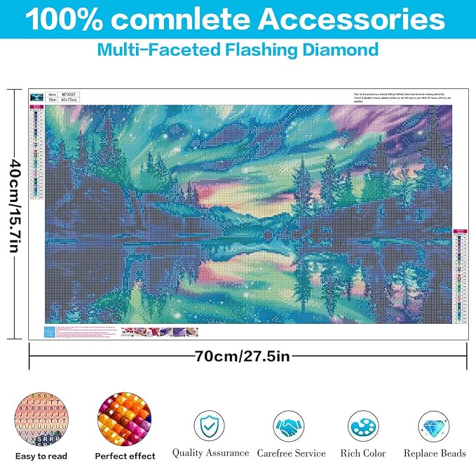 Large Square Drills Diamond Painting Kit, Aurora Diamond Art Square 28x16in | Large Size Diamond Painting Kit Square Drill, 5D Northern Lights Diamond Art Square Drills Kits for Aldults Home Decor Gifts